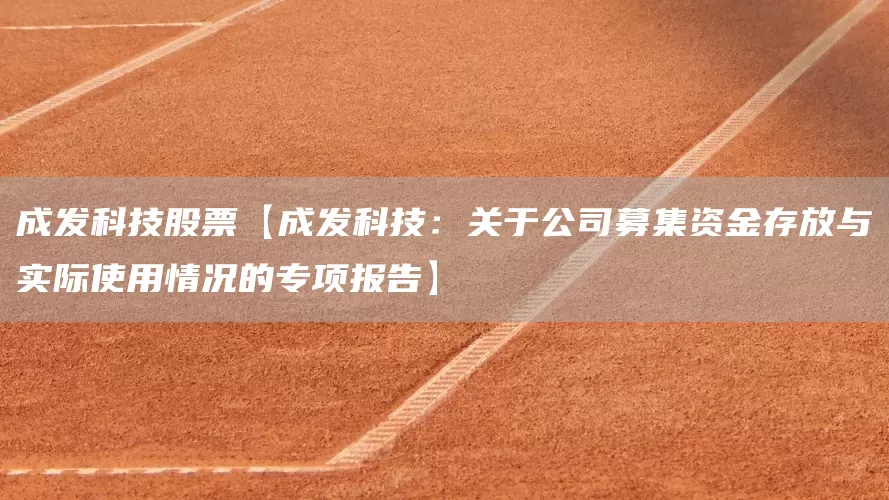 成发科技股票【成发科技：关于公司募集资金存放与实际使用情况的专项报告】(图1)